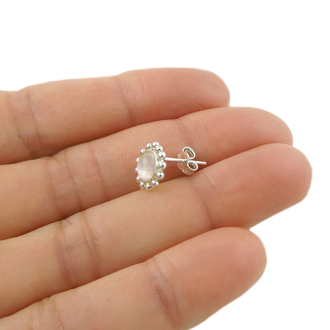 March Birthstone Aquamarine Silver Stud Earrings