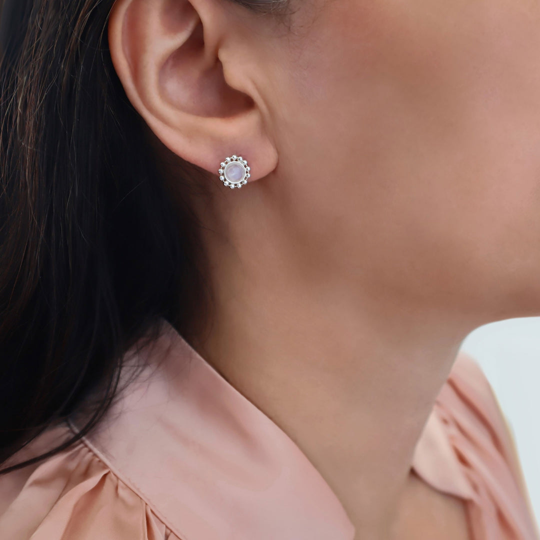 March Birthstone Aquamarine Silver Stud Earrings