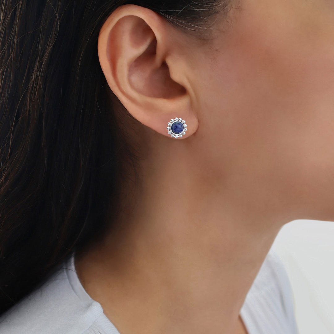 Lapis Lazuli Fancy Silver Stud Earrings