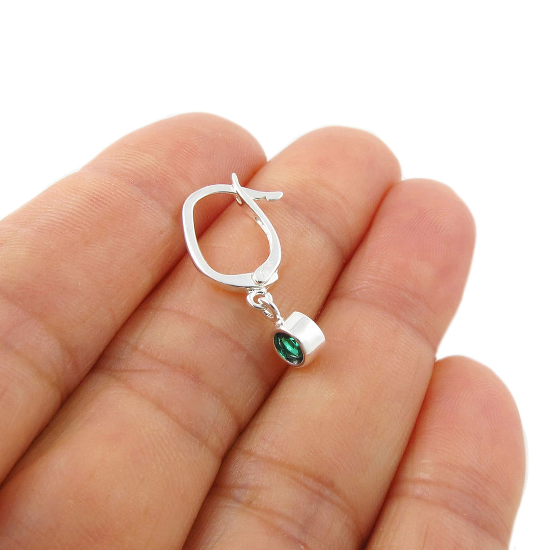 May Birthstone Emerald CZ Silver Lever Back Earrings