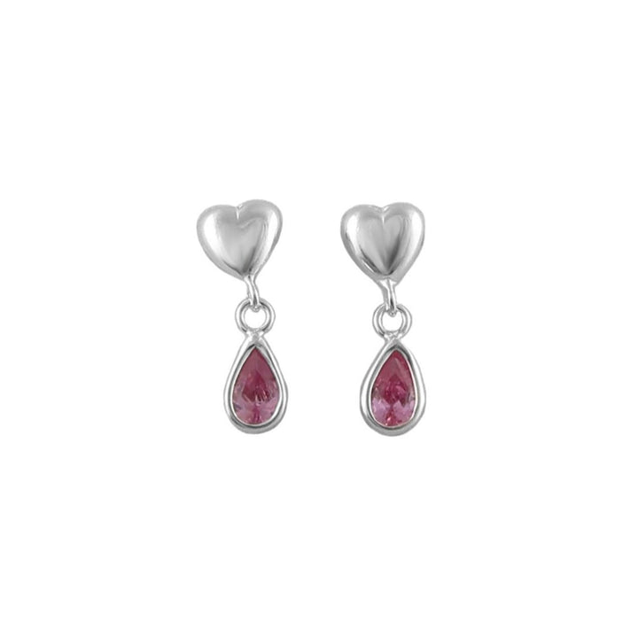 Pink Tourmaline Gemstone Silver Heart Dangling Earrings