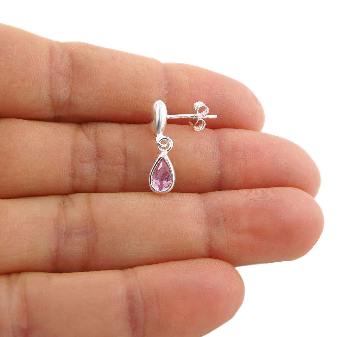 Pink Tourmaline Gemstone Silver Heart Dangling Earrings