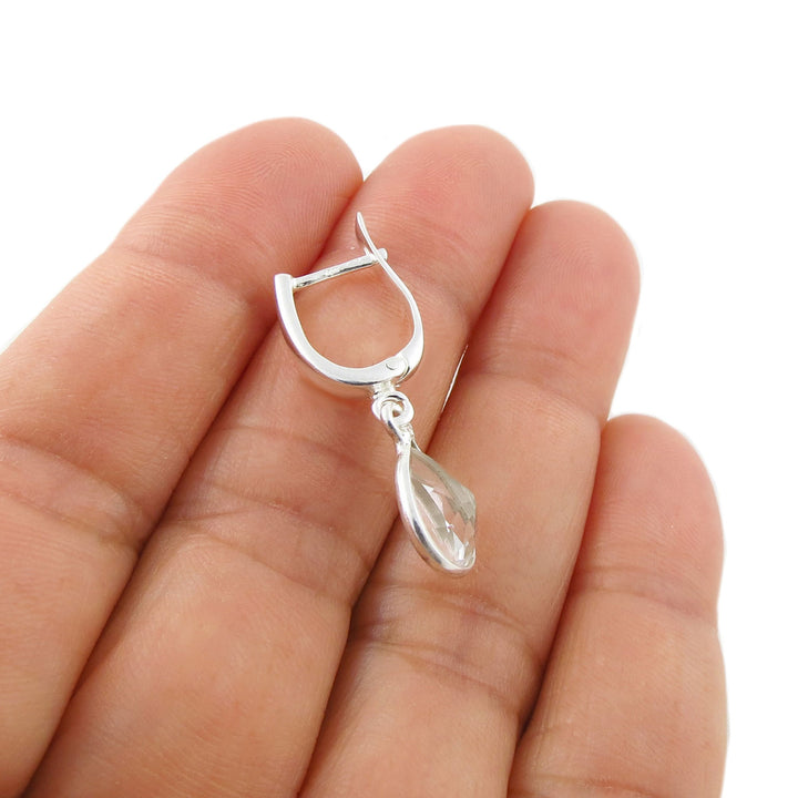 Clear Quartz Gemstone Silver Lever Back Drop Earrings