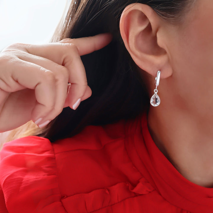 Clear Quartz Gemstone Silver Lever Back Drop Earrings