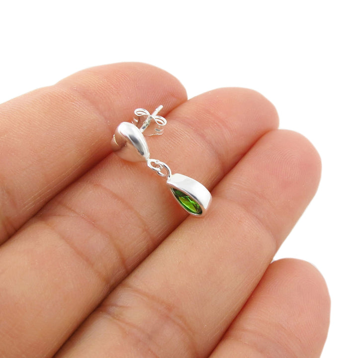 May Birthstone Green Emerald CZ Silver Heart Earrings