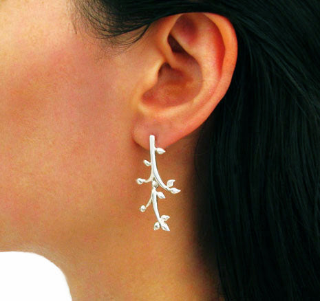 Long 925 Silver Tree Branch Earrings