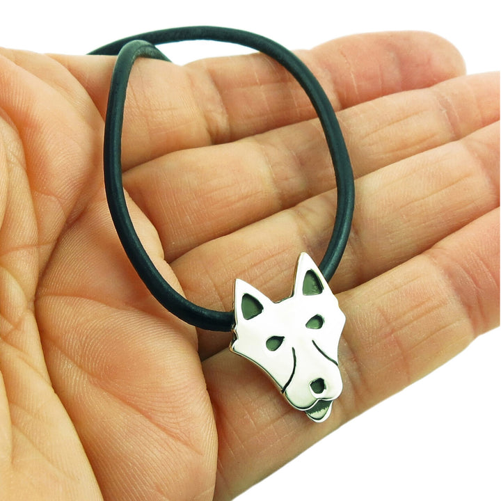 Sterling Silver Wolf Black Leather Choker