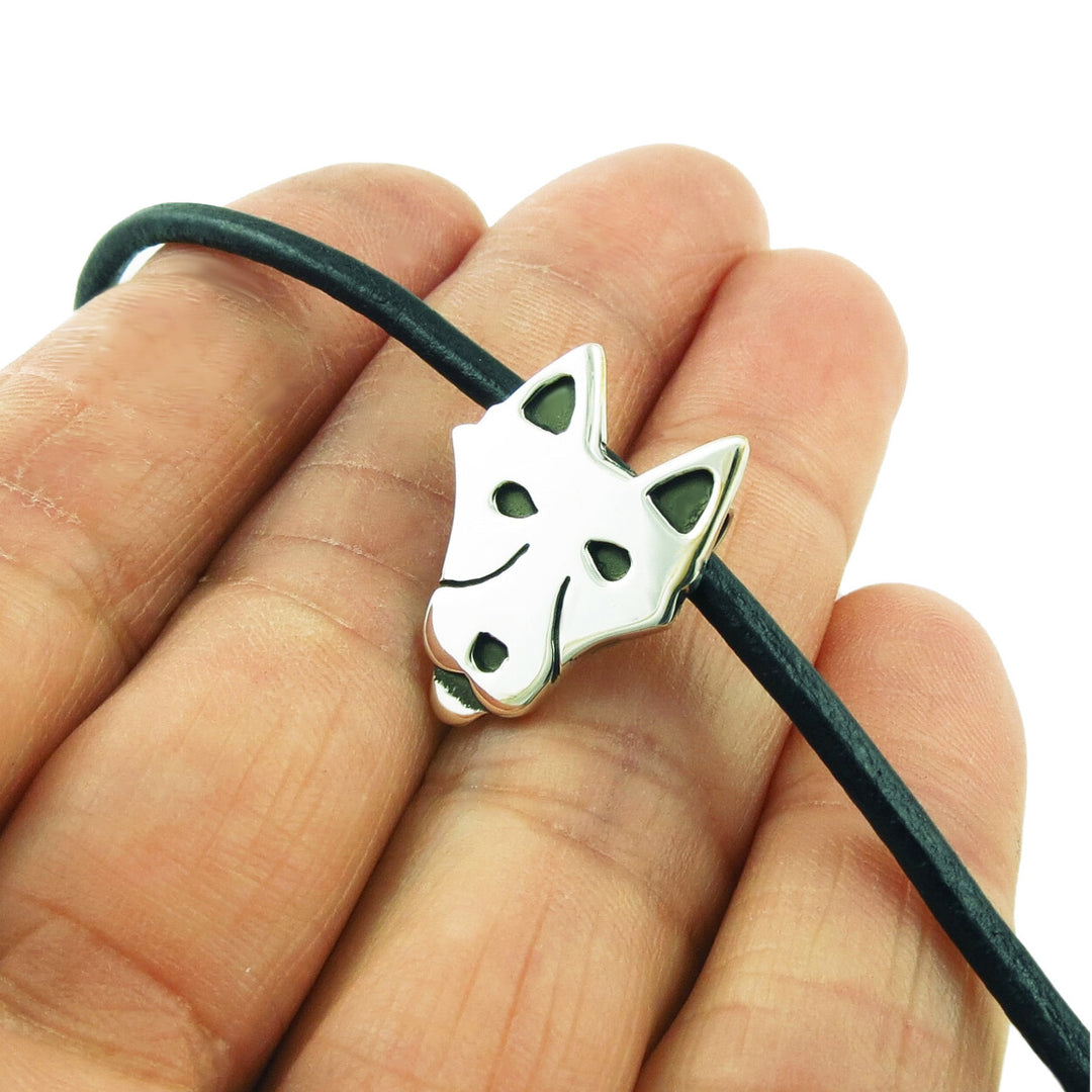 Sterling Silver Wolf Black Leather Choker