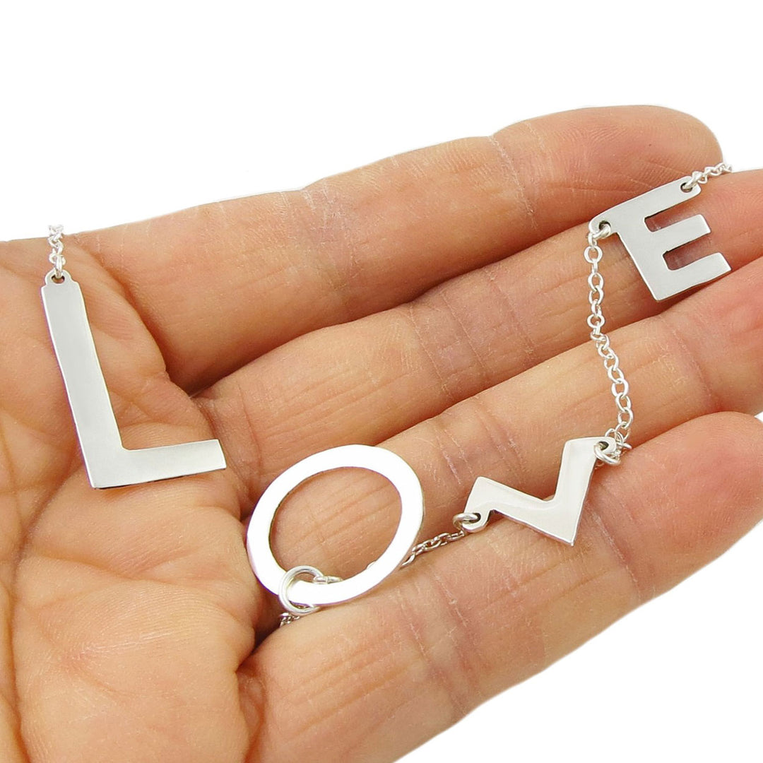 Long LOVE 925 Sterling Silver Chain Necklace