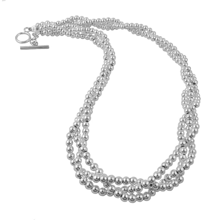 Twisted Triple Strand Sterling Silver Statement Bead Necklace