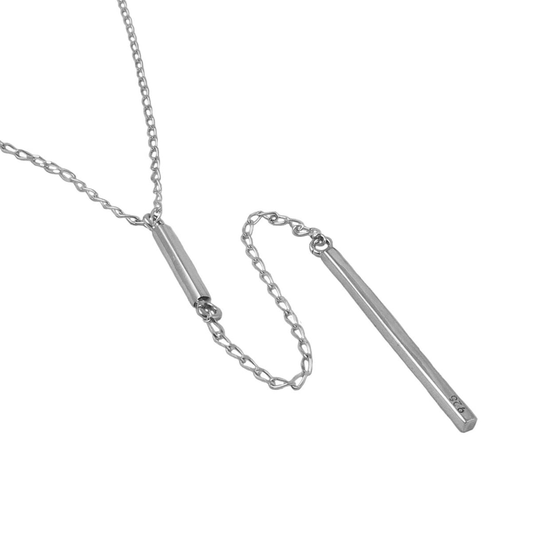 Long Sterling 925 Silver Lariat Chain Stick Necklace