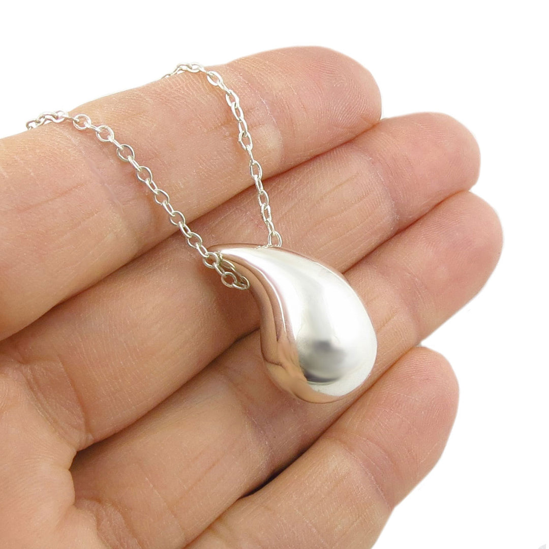 Puffy Teardrop Sterling Silver Pendant Necklace