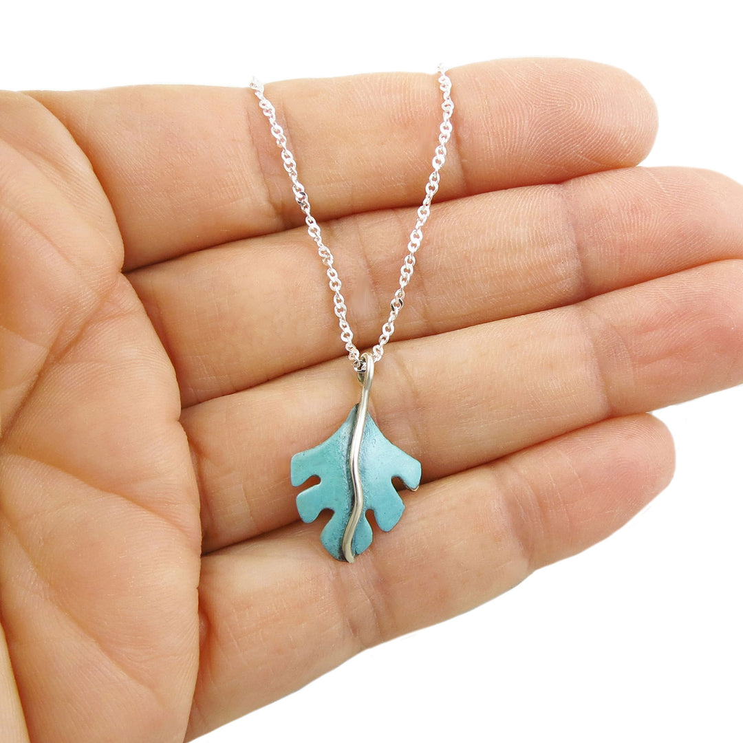 Forest Green Patina Leaf Necklace in Copper and Silver