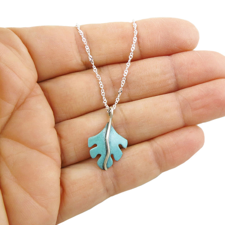Forest Green Patina Leaf Necklace in Copper and Silver