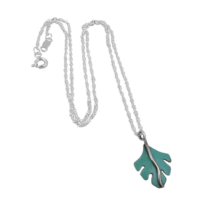 Forest Green Patina Leaf Necklace in Copper and Silver