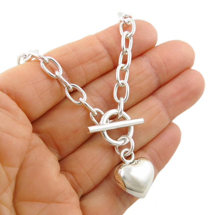 Sterling Silver Heart T-Bar Necklace