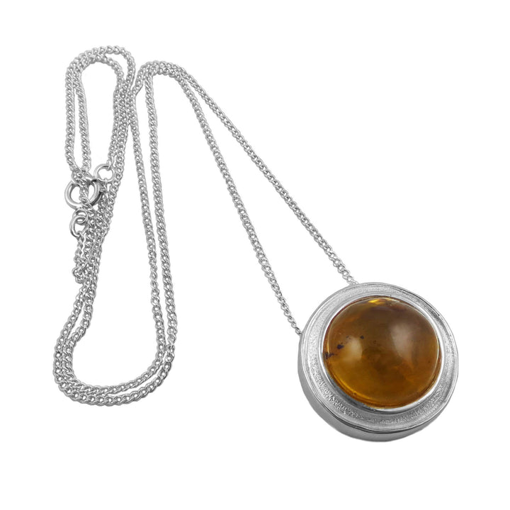 Honey Amber Silver Halo Necklace