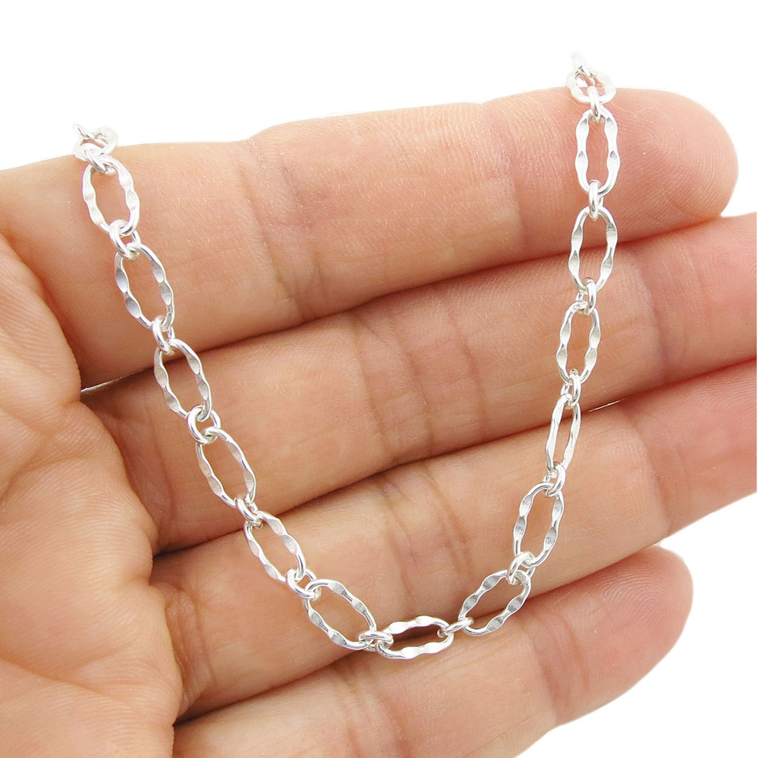 Hammered Silver Link Chain Necklace