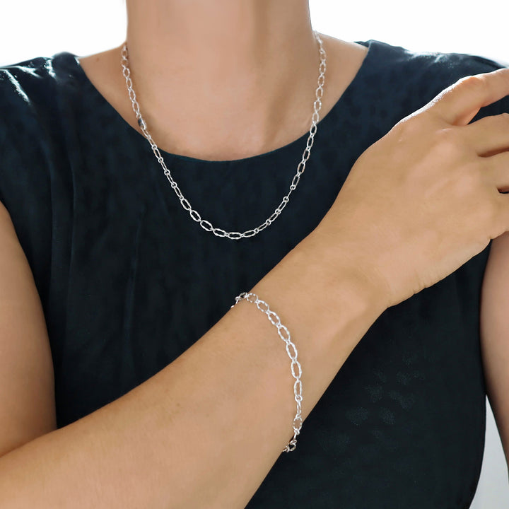 Hammered Silver Link Chain Necklace