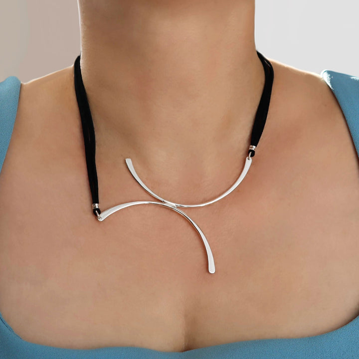 Statement Modern Necklace in Suede and Sterling Silver