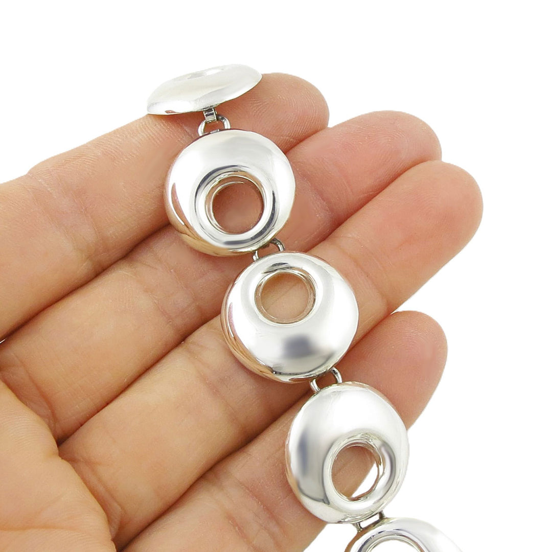 Sterling Silver Puffed Circle Link Necklace for Women