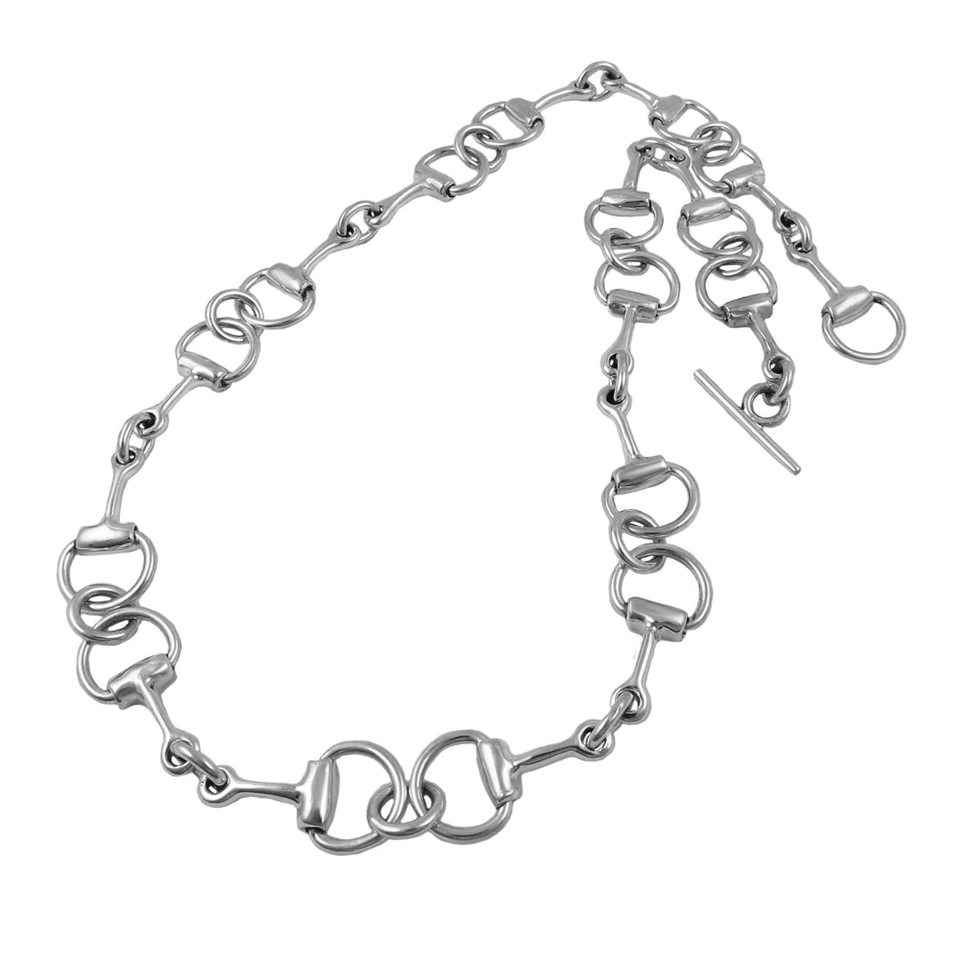Silver horssebit chain necklace on a white background