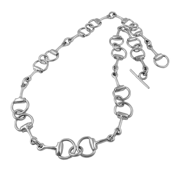 Silver horssebit chain necklace on a white background