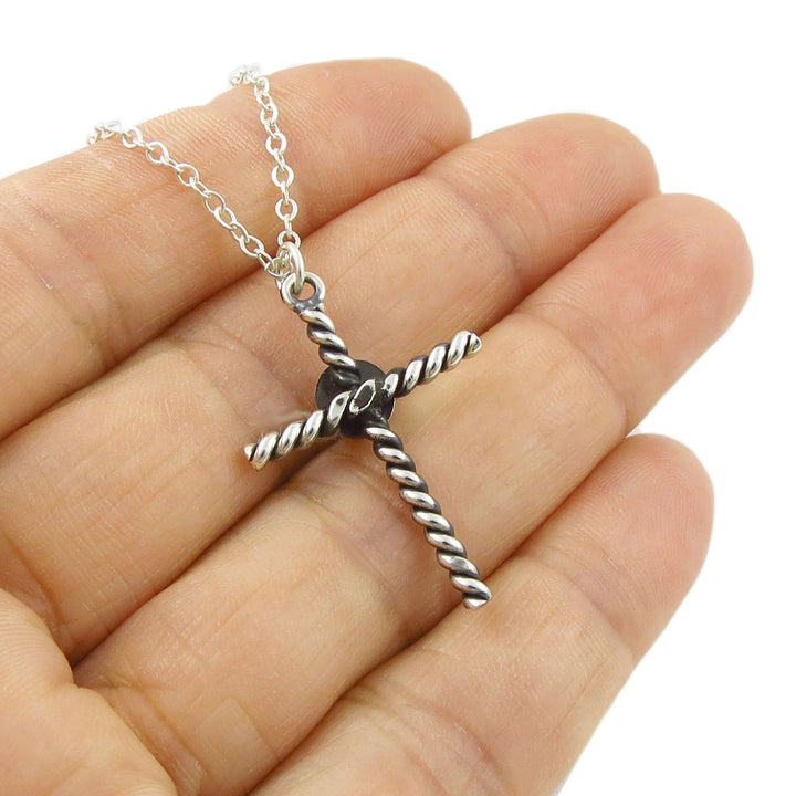 Sterling Silver Spiral Cross Chain Necklace