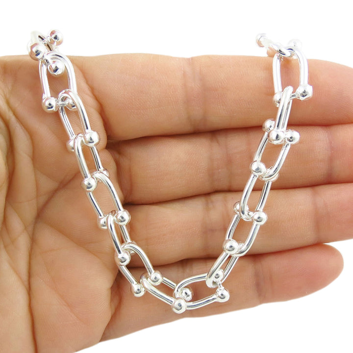 Chunky Gauge Link 925 Sterling Silver Necklace for Women