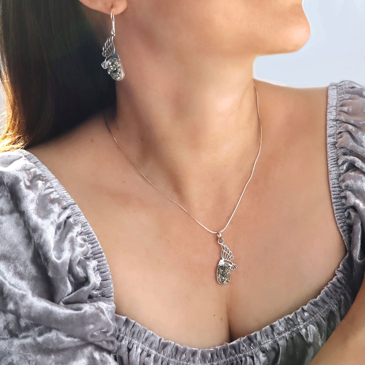 Pyrite Druzy Gemstone Silver Pendant Necklace