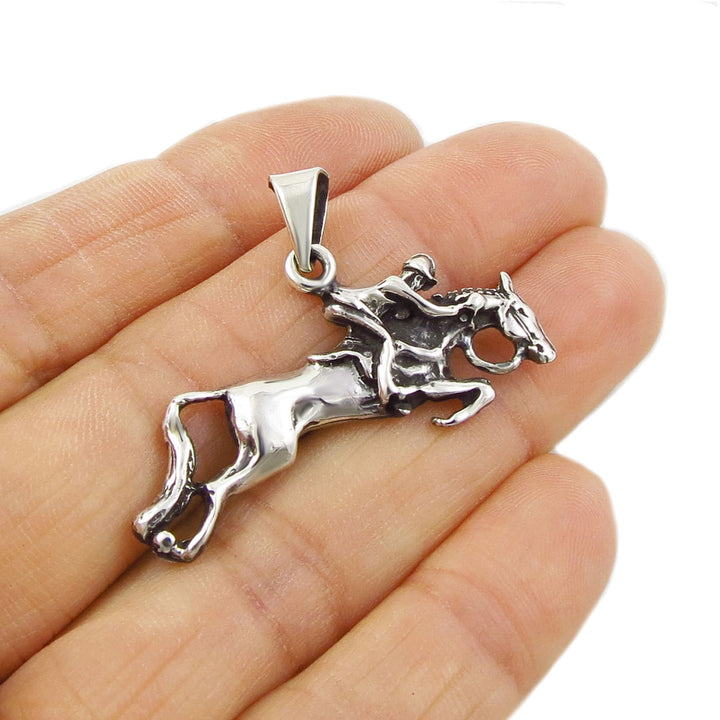 Equestrian Horse and Rider Pendant Necklace