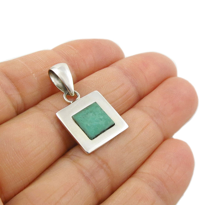 Silver Square Copper Patina Pendant Necklace