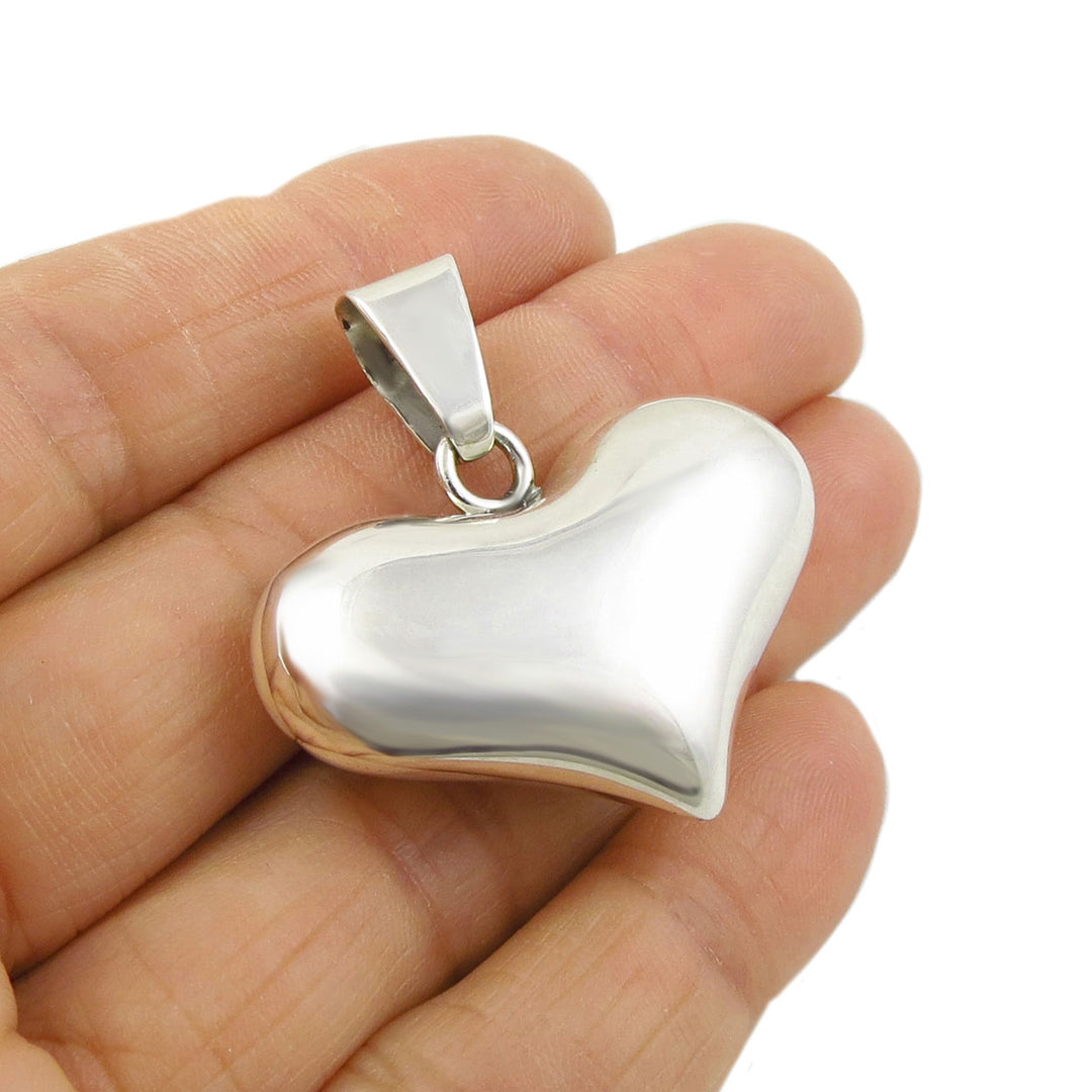 Silver Puffy Heart Pendant Necklace