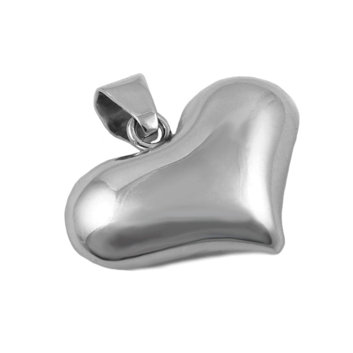 Silver Puffy Heart Pendant Necklace