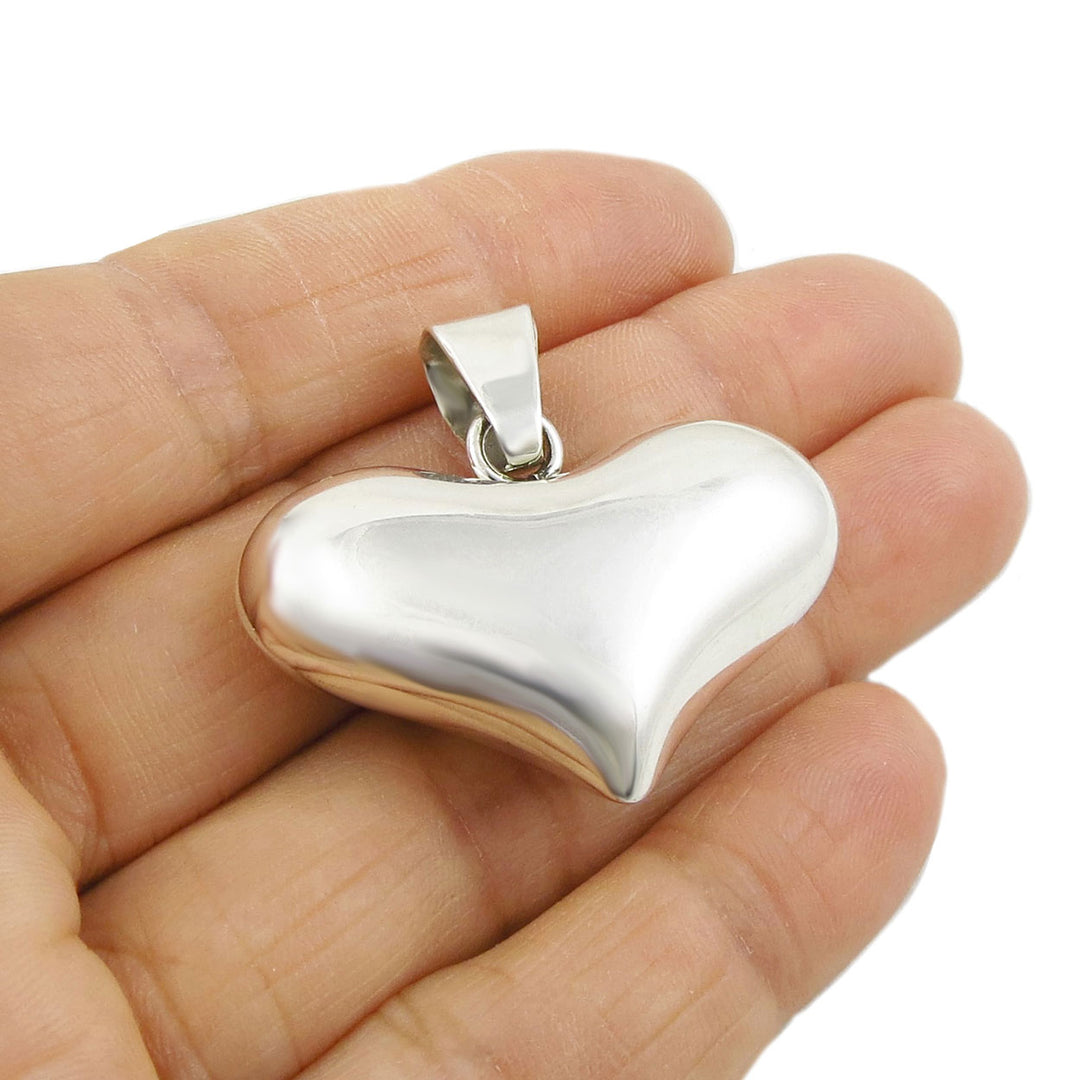 Silver Puffy Heart Pendant Necklace