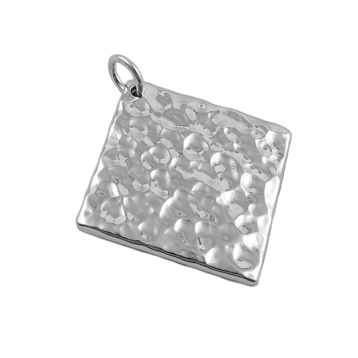 Hammered Sterling Silver Chunky Square Pendant Necklace