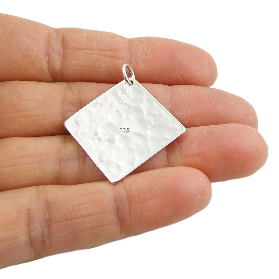 Hammered Sterling Silver Chunky Square Pendant Necklace