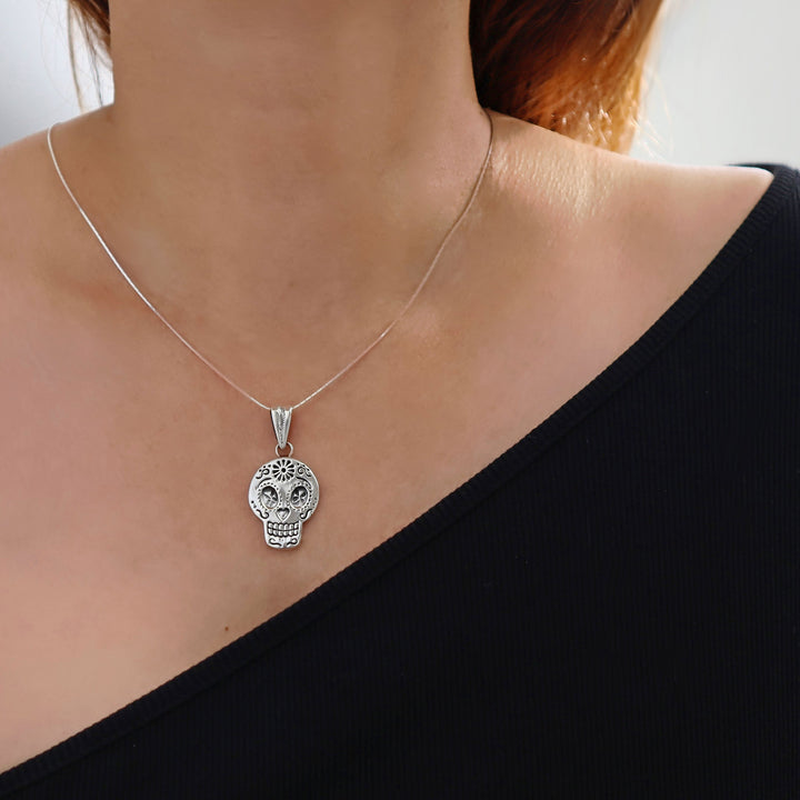 Silver Day of the Dead Pendant Necklace