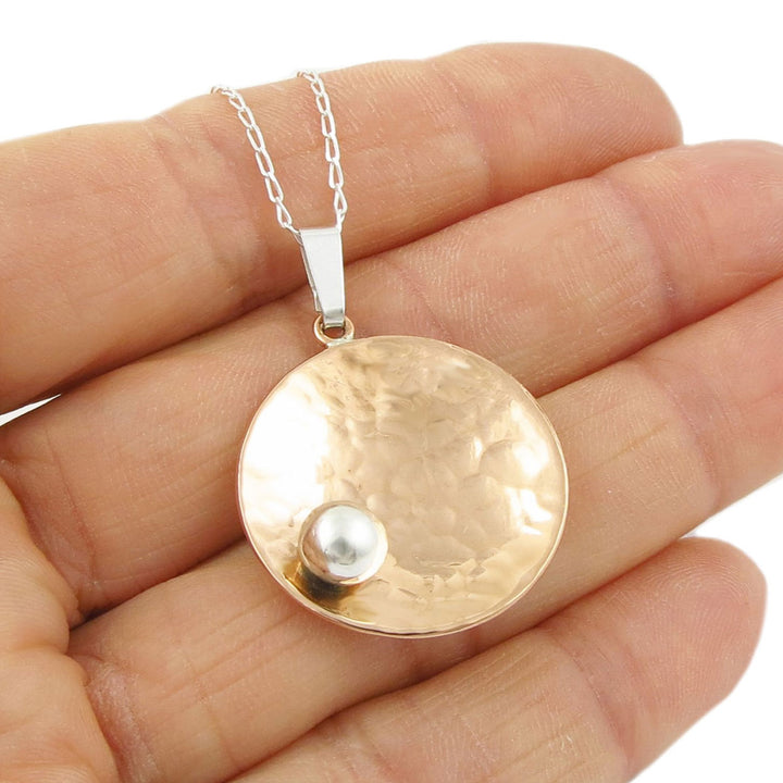 Two-Tone Hammered Copper and Silver Pendant Necklace