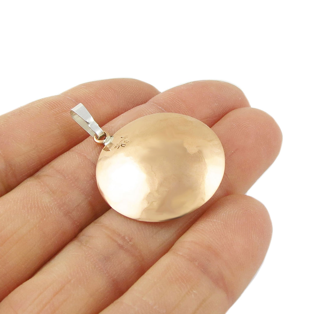 Two-Tone Hammered Copper and Silver Pendant Necklace