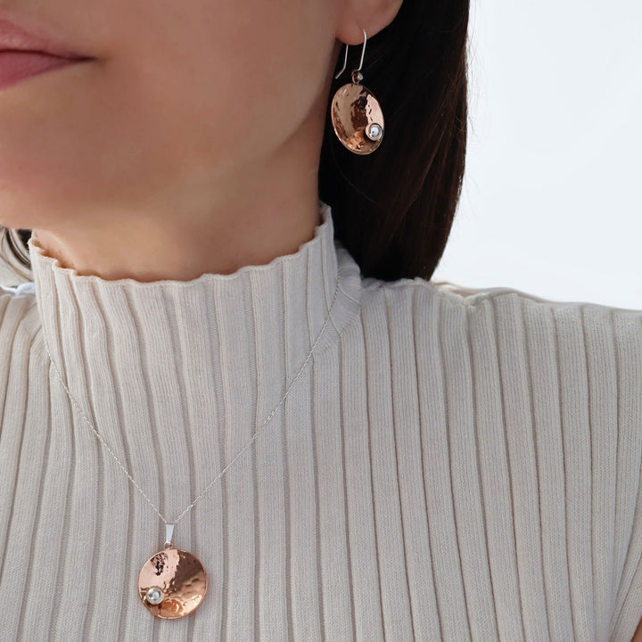 Two-Tone Hammered Copper and Silver Pendant Necklace