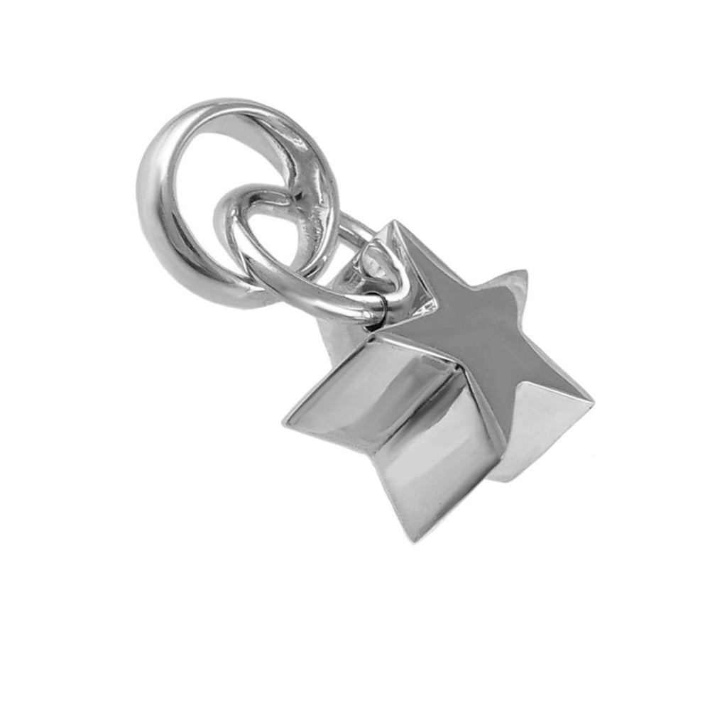 Silver star-shaped pendant on a white background