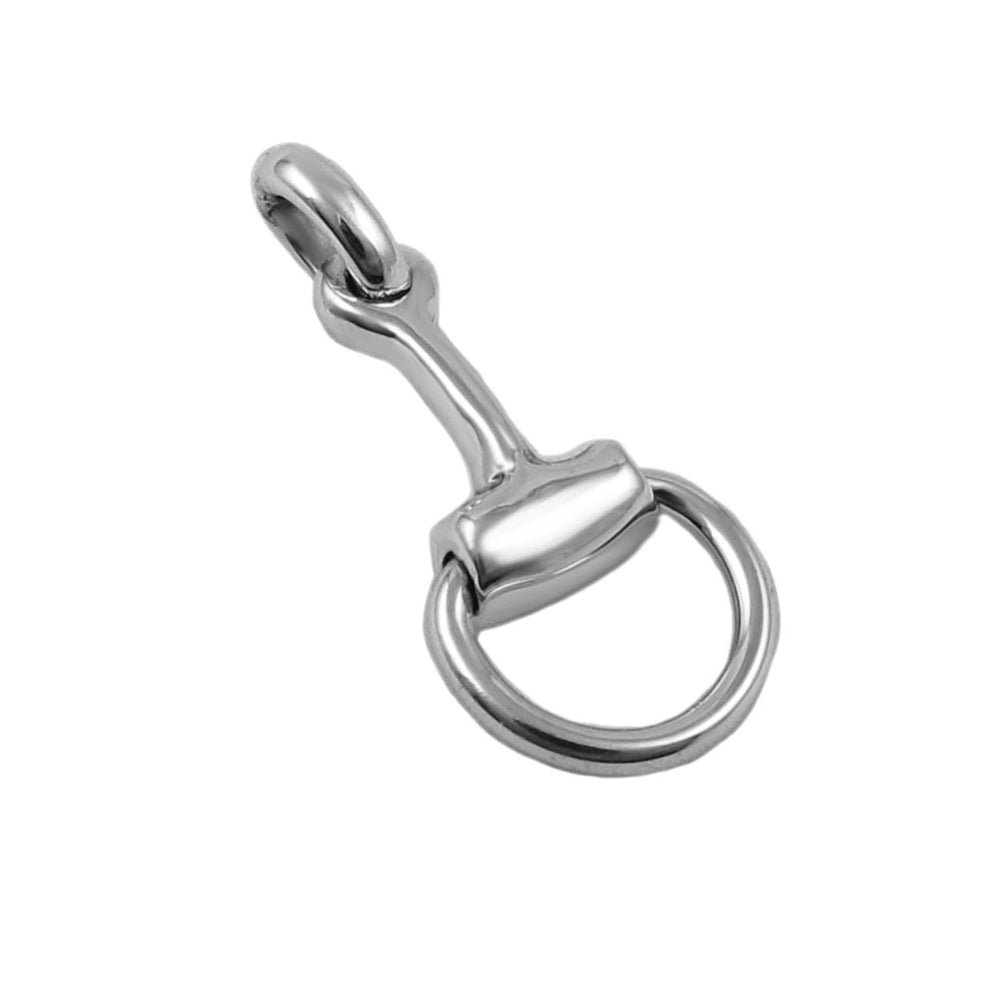 Silver horse bit pendant on a white background