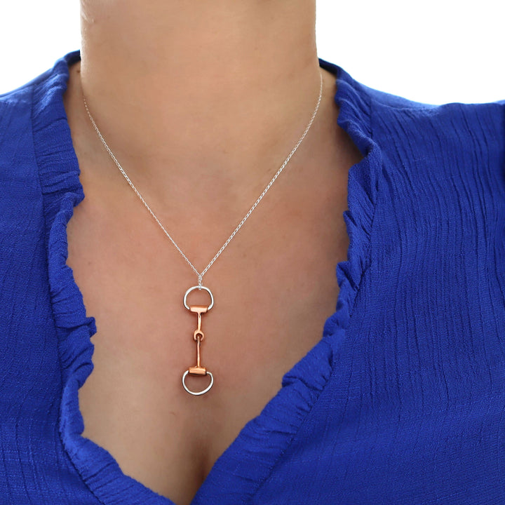 Womens Two Tone Horsebit Silver Pendant Necklace