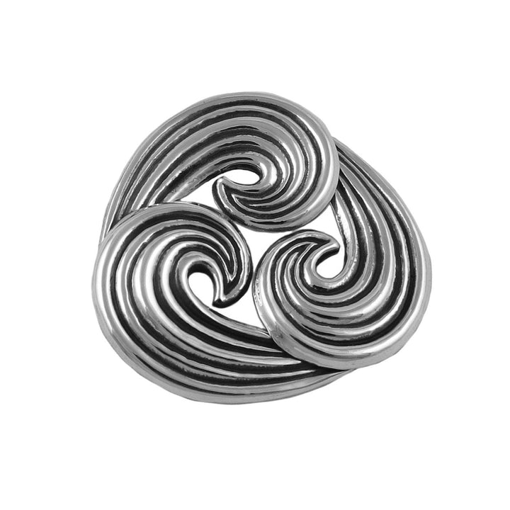 Sterling silver spiral design pendant on a white background