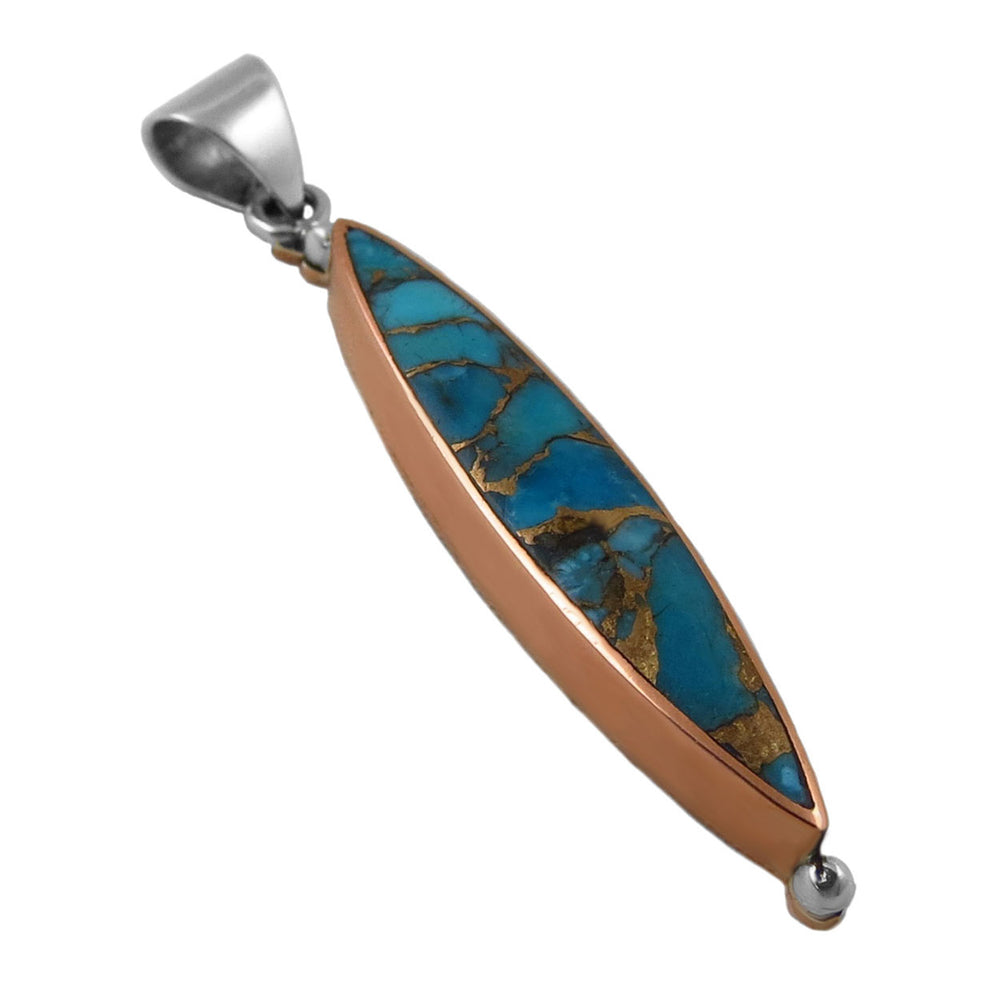 Jewelry pendant with blue stone and silver accents on a white background