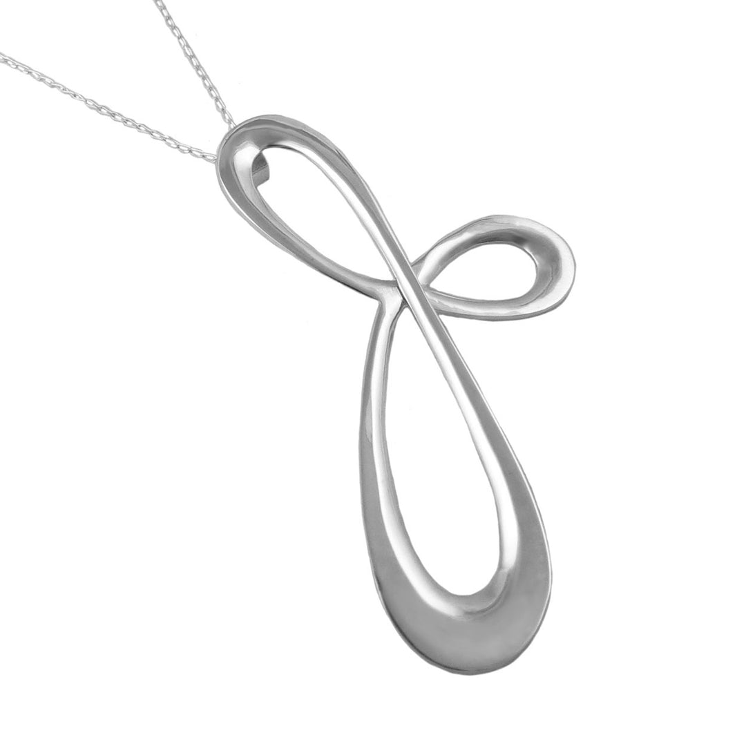 Silver infinity spiral pendant handmade from sterling 925 silver on a white background