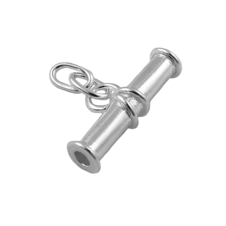 925 Silver cylindrical albert t-bar pendant necklace with a clasp on a white background