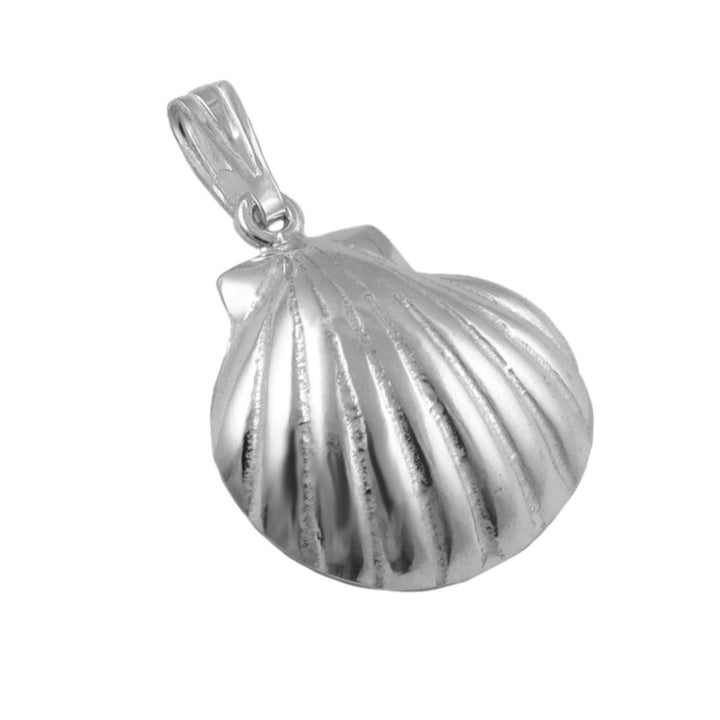 A large sterling 925 silver seashell conch pendant jewellery for women on a white background