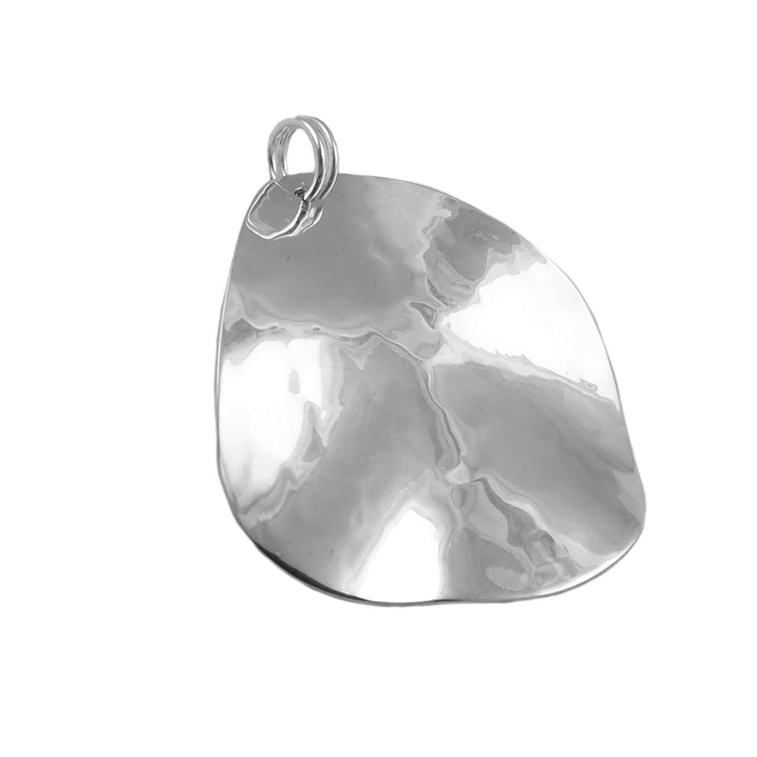 Large 925 sterling Silver pendant jewelllery with a textured hammered surface on a white backgrounds